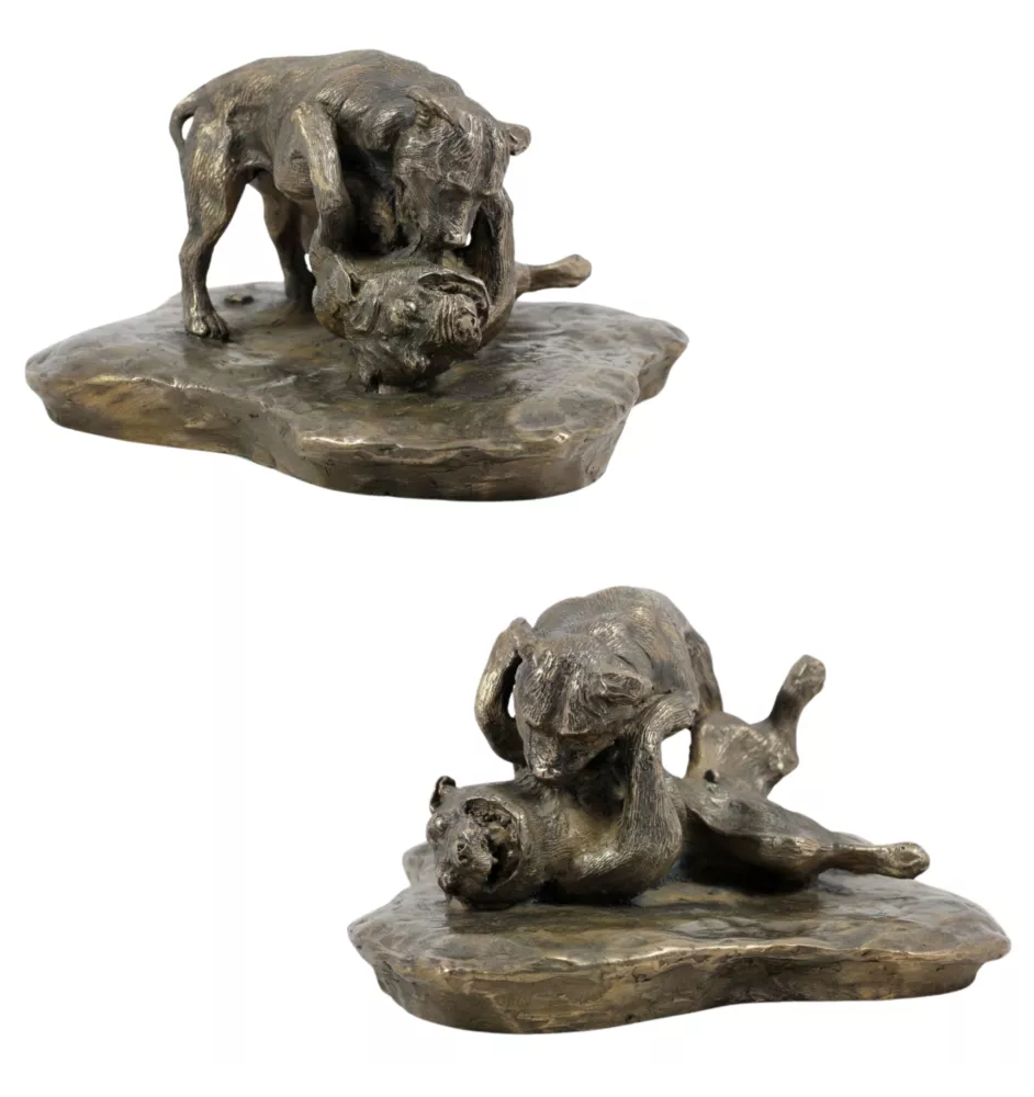 Pit Bull Fight - dog figurine, figure on a white base, trophy for Art-Dog dog show exhibition