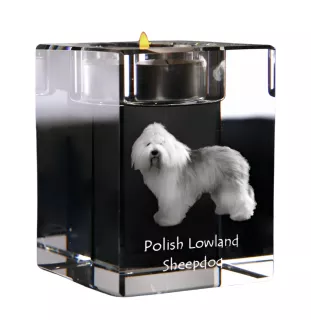 Polnischer Niederungshütehund, PON - Kerzenhalter mit Hundefoto, Teelichthalter aus Kristall, personalisiertes Geschenk der Marke Art-Dog