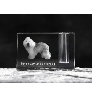 Polish Lowland Sheepdog, PON, Valee Sheepdog - Pen stand, crystal organiser with dog photo, unique desk decoration by Art-Dog brand
