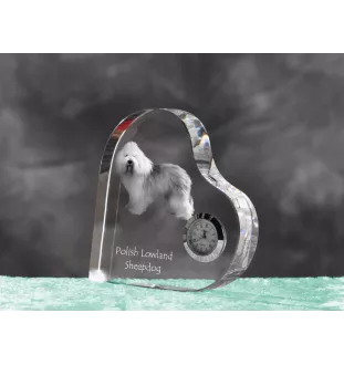 Polnischer Niederungshütehund, PON - Kristalluhr mit einem Hundebild, Herzregal-Uhr, personalisierte Standuhr der Marke Art-Dog