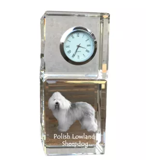 Berger polonais de plaine - montre en cristal avec photo, photo de chien dans un cristal, horloge de bureau personnalisée de la marque Art-Dog