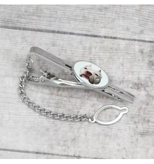 Pit Bull, American Pit Bull Terrier, Pitbull Terrier, APBT - geometric tie clip with a picture and inscription from Art-Dog