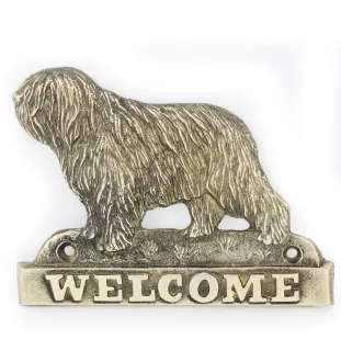 Polnischer Niederungshütehund, PON - Türschild mit Hund, messingfarbenes Willkommensschild, einzigartiges Schild mit der Aufschrift Welcome von der Marke Art-Dog