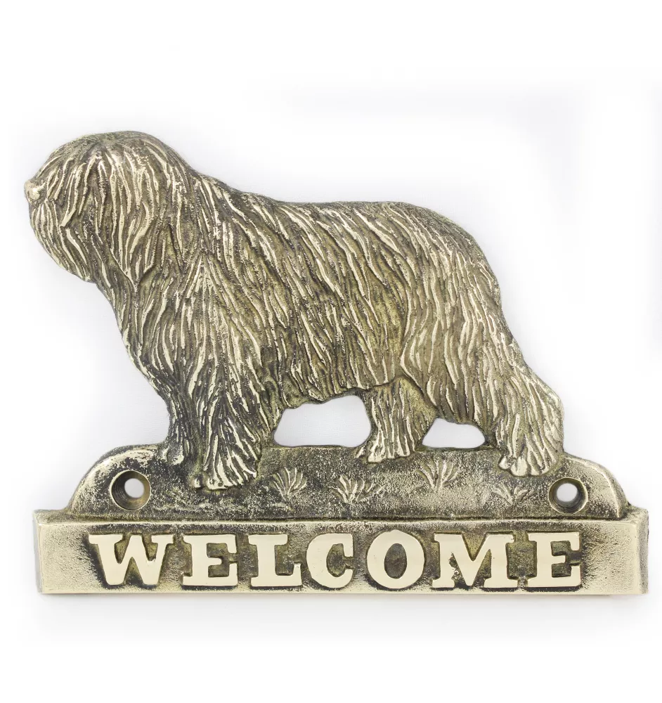 Polnischer Niederungshütehund, PON - Türschild mit Hund, messingfarbenes Willkommensschild, einzigartiges Schild mit der Aufschrift Welcome von der Marke Art-Dog