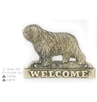 Polnischer Niederungshütehund, PON - Türschild mit Hund, messingfarbenes Willkommensschild, einzigartiges Schild mit der Aufschrift Welcome von der Marke Art-Dog
