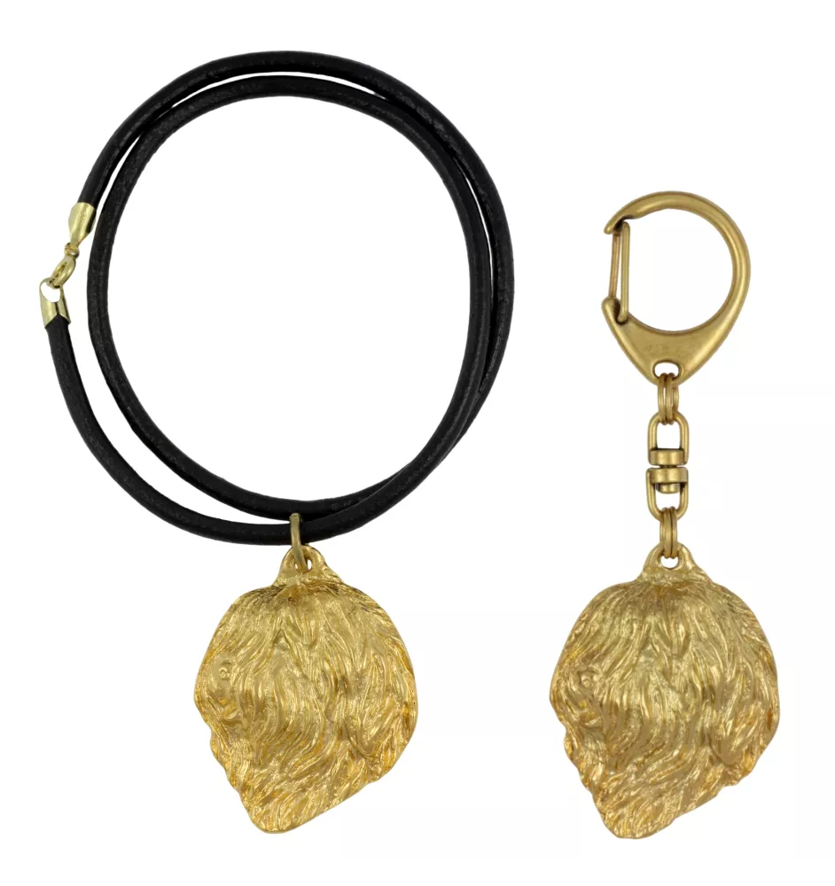 Berger polonais de plaine - porte-clés et collier avec chien dans une boîte, produit plaqué or de haute qualité, marque Art-Dog