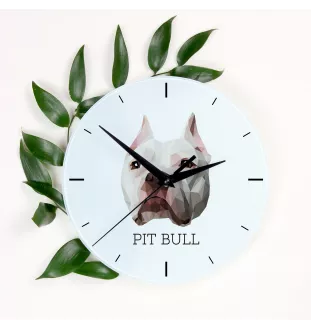 Pit Bull, American Pit Bull Terrier, Pitbull, APBT - geometrische Wanduhr mit Bild und Aufschrift der Marke Art-Dog