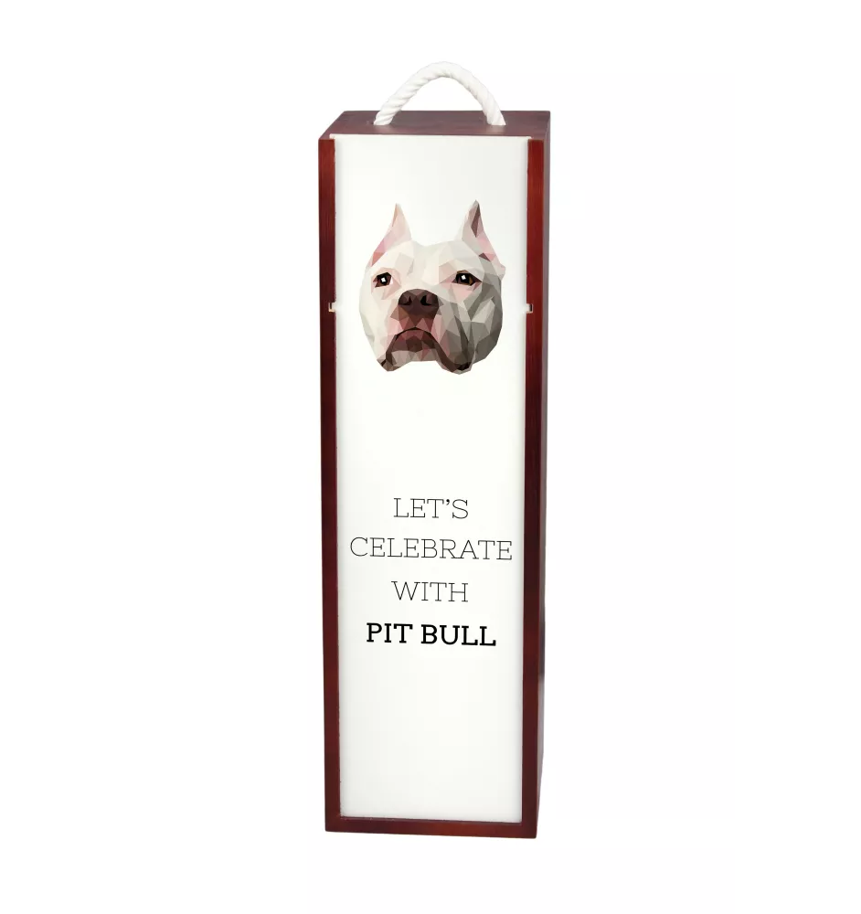 Pit Bull, American Pit Bull Terrier, Pitbull, APBT - geometrische Box mit einem Bild und Schriftzug für Wein der Marke Art-Dog