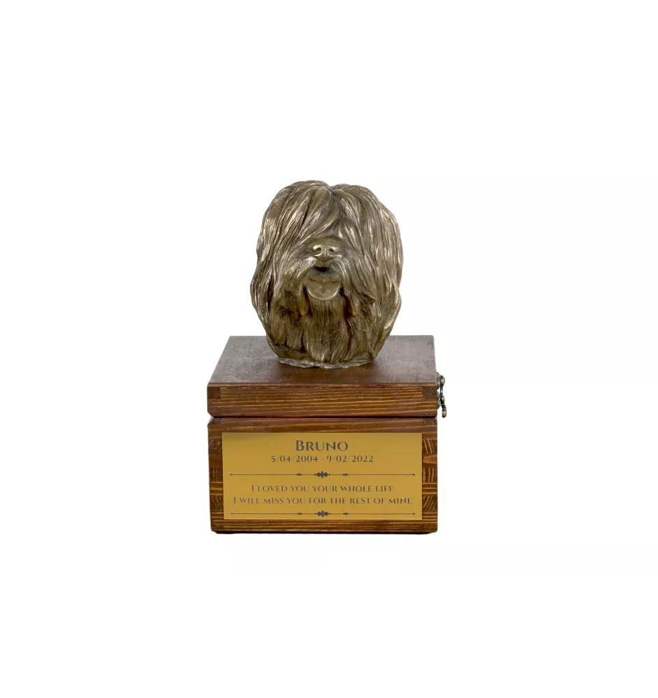 Berger polonais de plaine - urne pour les cendres du chien avec une statuette, petite urne pour chien, urne personnalisée avec le buste du chien de la marque Art-Dog