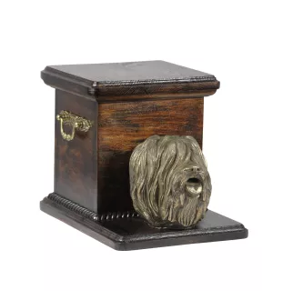 Polish Lowland Sheepdog, PON, Valee Sheepdog - urn for dog ashes with a statuette, elegant urn for a dog, unique urn with a bust of a dog by Art-Dog brand