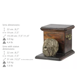 Polnischer Niederungshütehund, PON - Eine Urne für die Asche eines Hundes mit einer Statuette, eine elegante Urne für einen Hund, eine außergewöhnliche Urne mit dem Porträt eines Hundes von der Marke