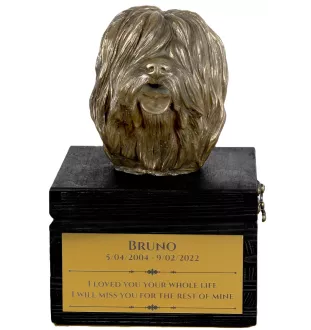 Polish Lowland Sheepdog, PON, Valee Sheepdog - an urn with an engraving and a sculpture of a dog, a handmade product by the Art-Dog brand.