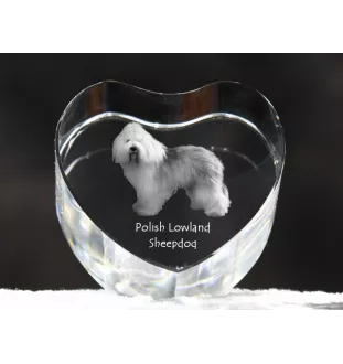 Polish Lowland Sheepdog, PON, Valee Sheepdog - a photo of a dog in crystal, crystal heart, unique photo frame from the Art-Dog brand