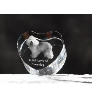 Polish Lowland Sheepdog, PON, Valee Sheepdog - a photo of a dog in crystal, crystal heart, unique photo frame from the Art-Dog brand