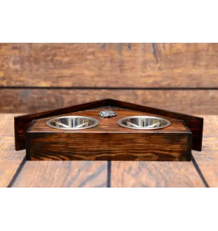 Polnischer Niederungshütehund, PON - Holzständer mit Schalen für Hunde, dekorative Hundeschalen, Geschenk zur Adoption eines Hundes von der Marke Art-Dog