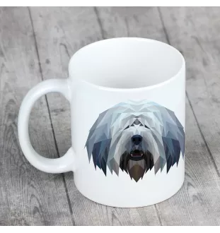 Berger polonais de plaine - tasse avec une photo et un motif de chien géométrique Art-Dog