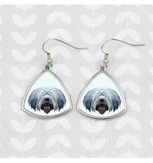 Polish Lowland Sheepdog, PON, Valee Sheepdog - earrings with a picture and the inscription geometric dog Art-Dog