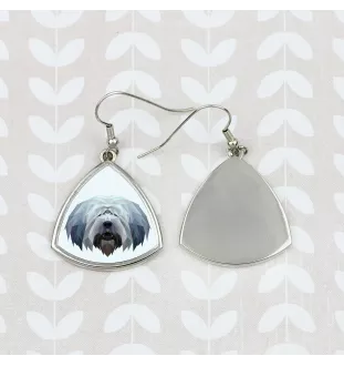 Polish Lowland Sheepdog, PON, Valee Sheepdog - earrings with a picture and the inscription geometric dog Art-Dog