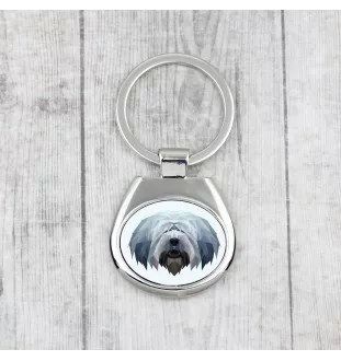 Polnischer Niederungshütehund, PON - geometrischer Schlüsselanhänger mit Foto und Aufschrift Art-Dog