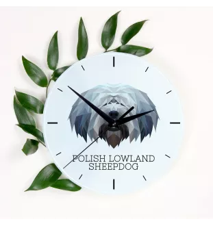 Polish Lowland Sheepdog, PON, Valee Sheepdog - geometric wall clock with a picture and the brand name Art-Dog