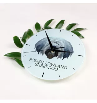 Berger polonais de plaine - horloge murale géométrique avec photo et logo de la marque Art-Dog