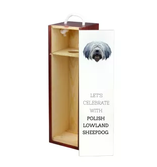Polnischer Niederungshütehund, PON - geometrische Box mit einem Bild und Schriftzug für Wein der Marke Art-Dog