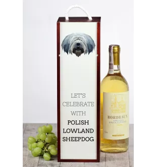 Berger polonais de plaine - une boîte géométrique avec une photo et un texte pour le vin de la marque Art-Dog