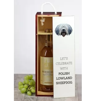 Berger polonais de plaine - une boîte géométrique avec une photo et un texte pour le vin de la marque Art-Dog