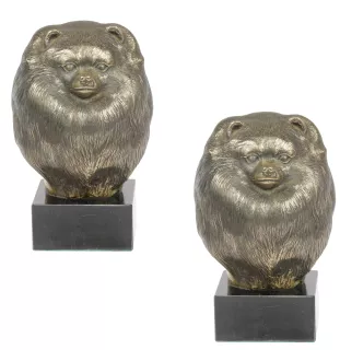 Poméranien, loulou de Poméranie, spitz nain - Statue de chien, buste sur socle en pierre, sculpture, trophée pour exposition canine par la marque Art-Dog
