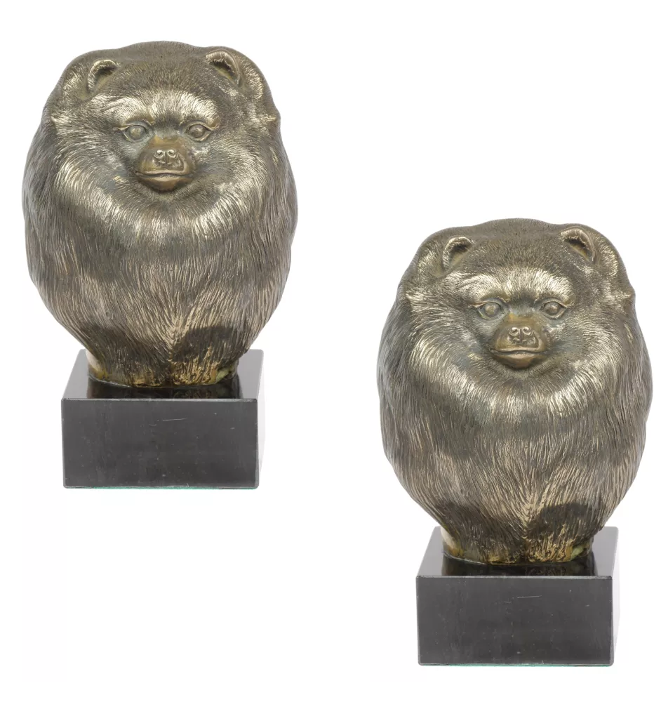 Poméranien, loulou de Poméranie, spitz nain - Statue de chien, buste sur socle en pierre, sculpture, trophée pour exposition canine par la marque Art-Dog