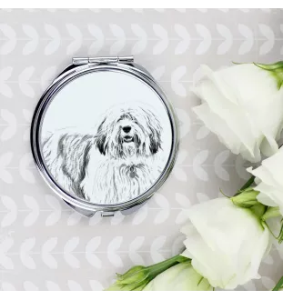 Polnischer Niederungshütehund, PON - Taschenspiegel mit Hund, personalisierter Taschenspiegel, kompakter Spiegel mit Art-Dog-Logo