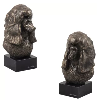 Caniche - Statue de chien, buste sur socle en pierre, sculpture, trophée pour exposition canine par la marque Art-Dog