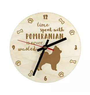Pomeranian dog, Pom Dog, Dwarf Spitz - clock with a dog, wooden clock, wall clock for dog lovers, clock for desk and shelf, Art-Dog
