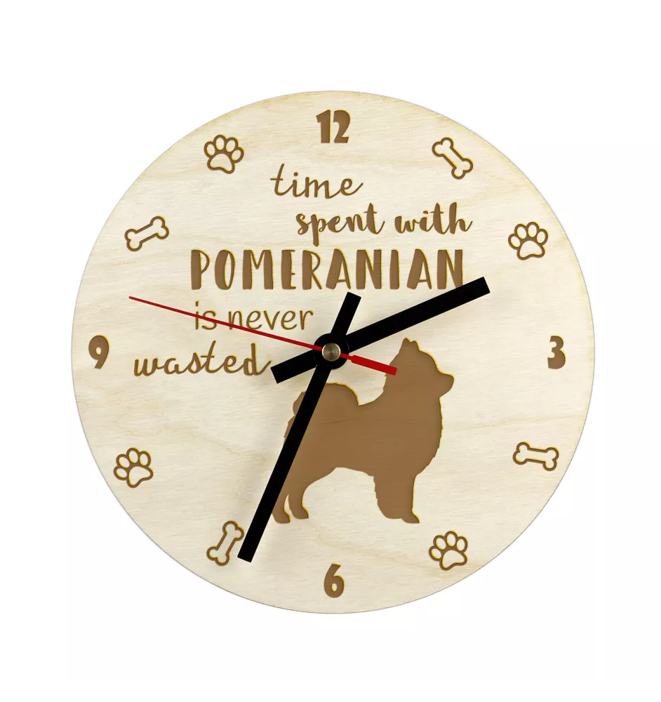 Poméranien, loulou de Poméranie, spitz nain - horloge avec chien, horloge en bois, horloge murale pour les amoureux des chiens, horloge de bureau et étagère, Art-Dog