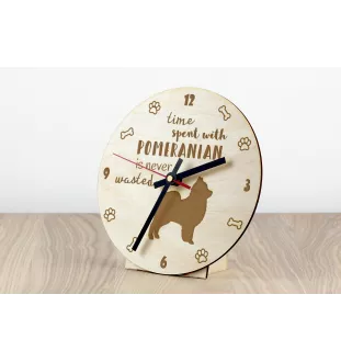 Pomeranian dog, Pom Dog, Dwarf Spitz - clock with a dog, wooden clock, wall clock for dog lovers, clock for desk and shelf, Art-Dog