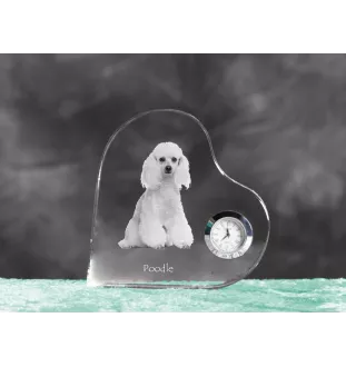 Caniche - horloge en cristal avec une photo de chien, horloge de table en forme de cœur, horloge debout personnalisée de la marque Art-Dog