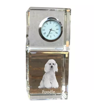 Pudel - Kristalluhr mit Foto, Hundebild im Kristall, personalisierte Schreibtischuhr von Art-Dog.