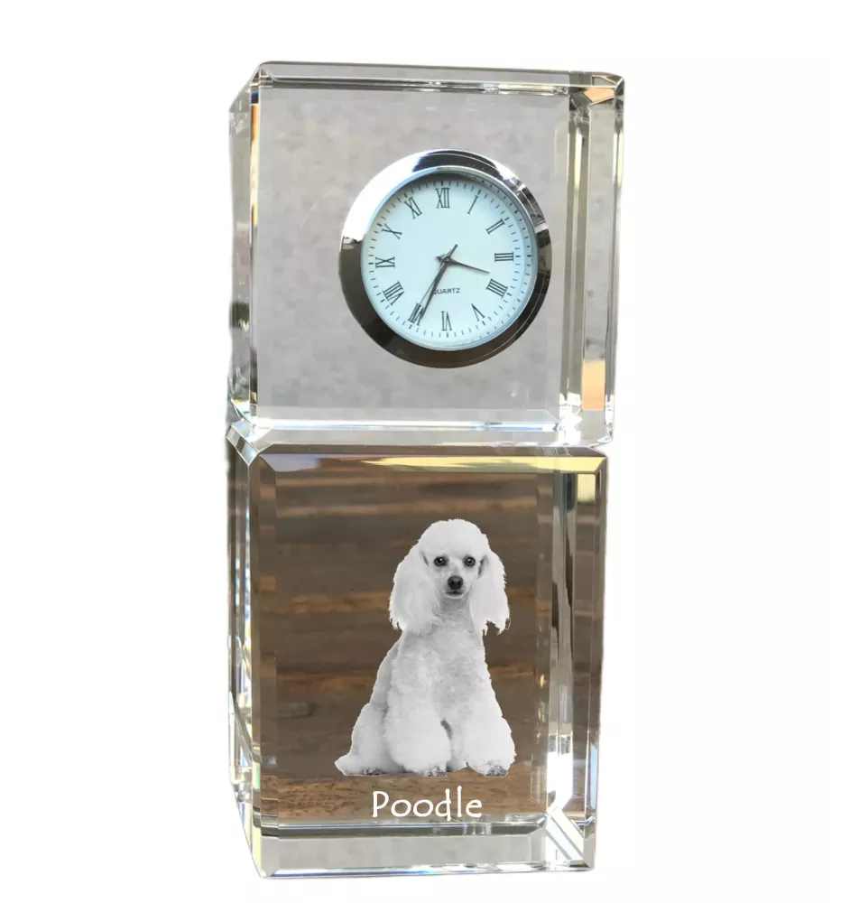 Caniche - montre en cristal avec photo, photo de chien dans un cristal, horloge de bureau personnalisée de la marque Art-Dog