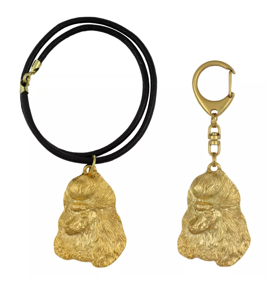 Pudel - Schlüsselanhänger und Halskette mit Hund in einer Box, vergoldetes Produkt von hoher Qualität, Marke Art-Dog