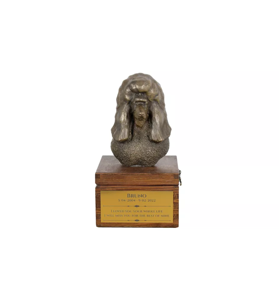 Caniche - urne pour les cendres du chien avec une statuette, petite urne pour chien, urne personnalisée avec le buste du chien de la marque Art-Dog
