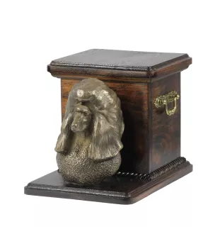 Pudel - Eine Urne für die Asche eines Hundes mit einer Statuette, eine elegante Urne für einen Hund, eine außergewöhnliche Urne mit dem Porträt eines Hundes von der Marke Art-Dog.