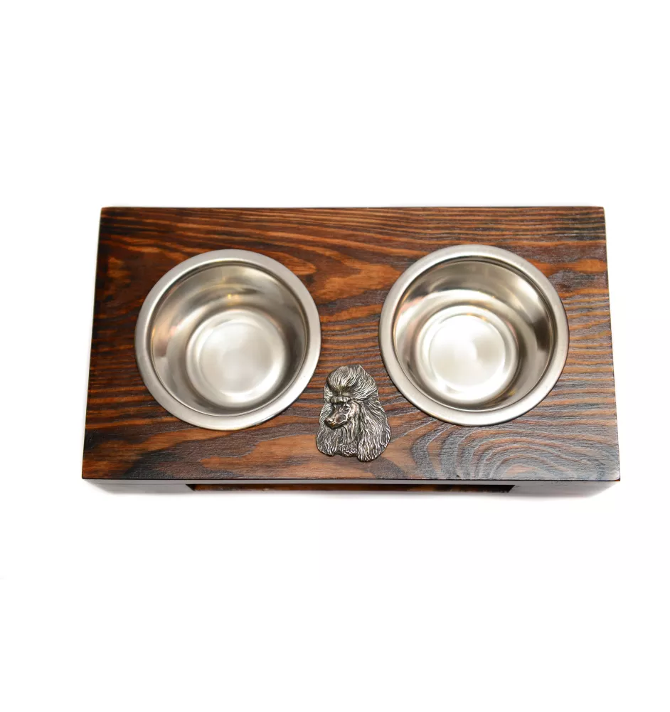 Poodle - wooden stand with bowls for a dog, steel dog bowls, a gift for adopting a dog from the Art-Dog brand