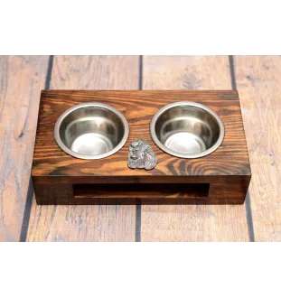 Poodle - wooden stand with bowls for a dog, steel dog bowls, a gift for adopting a dog from the Art-Dog brand