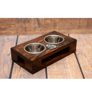 Poodle - wooden stand with bowls for a dog, steel dog bowls, a gift for adopting a dog from the Art-Dog brand