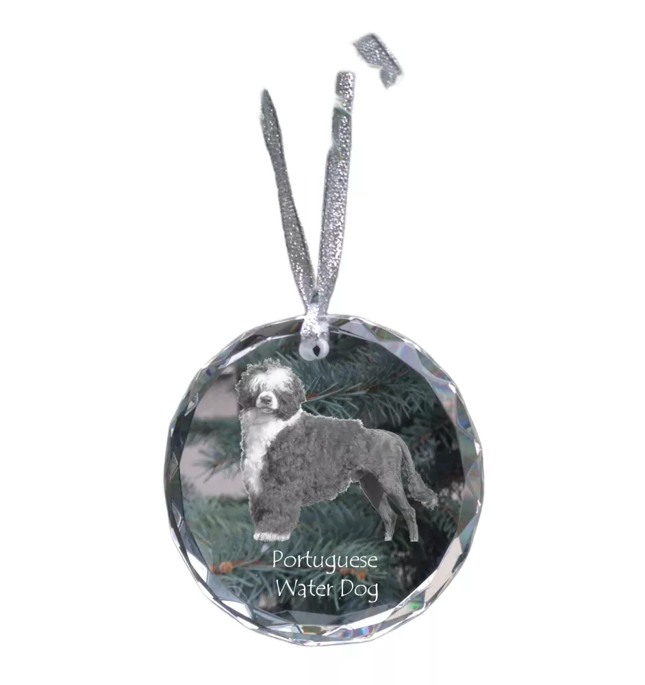Chien d'eau portugais - boule de Noël en cristal avec une photo, photo de chien dans le cristal, décoration personnalisée pour sapin de Noël de la marque Art-Dog