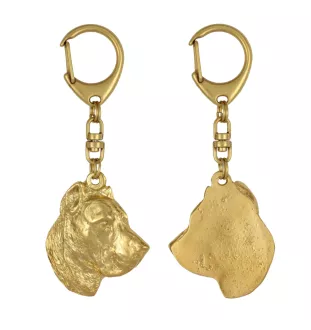 Presa Canario, Dogo Canario, Canary Mastiff - Gilded key ring with dog in gift box, handbag decoration, luxury accessory by Art-Dog brand