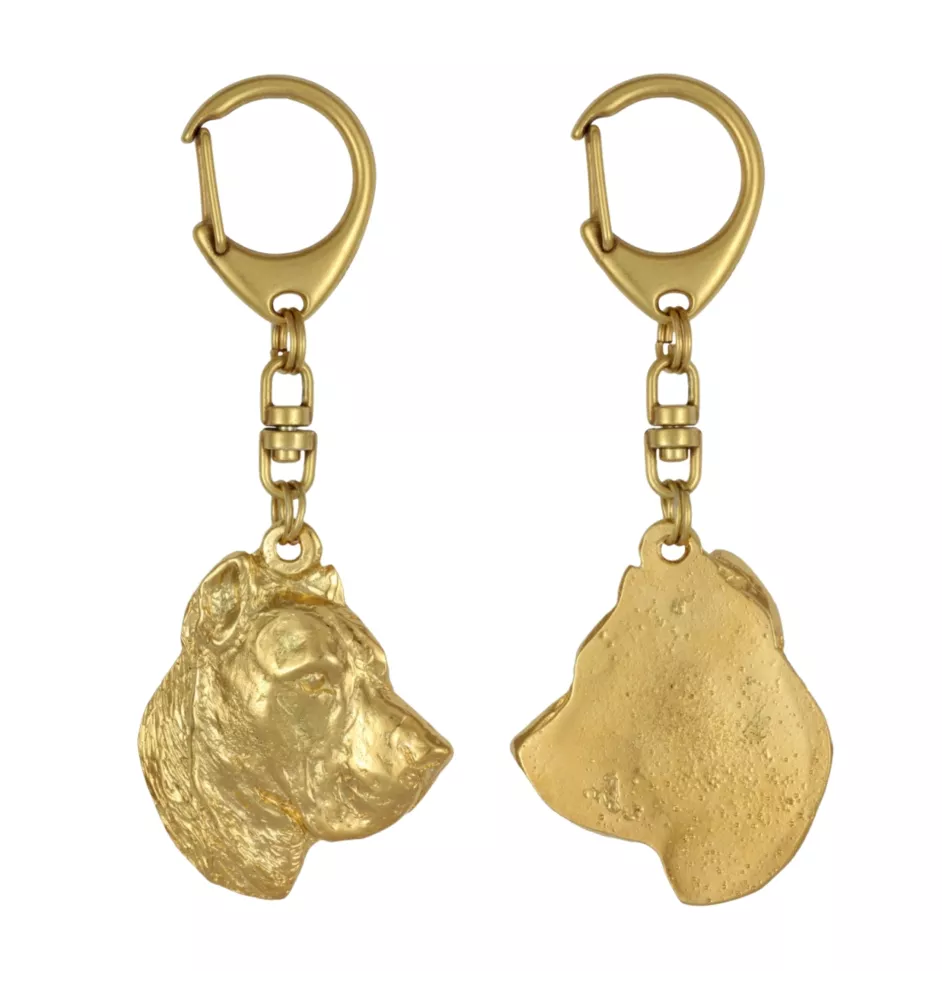 Presa Canario, Dogo Canario, Canary Mastiff - Gilded key ring with dog in gift box, handbag decoration, luxury accessory by Art-Dog brand