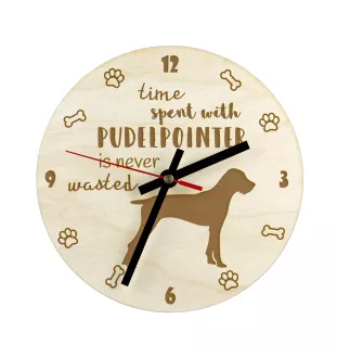 Pudelpointer - Hundeuhr, Holzuhr, Wanduhr für Hundefreunde, Tisch- und Regaluhr, Art-Dog