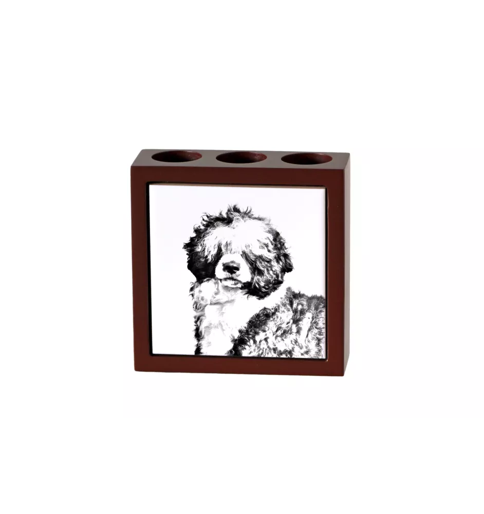 Portugiesischer Wasserhund - Stifthalter mit Hund, Schreibtischorganizer mit Aufdruck, personalisierte Schreibtischdekoration der Marke Art-Dog