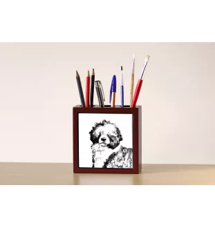 Portugiesischer Wasserhund - Stifthalter mit Hund, Schreibtischorganizer mit Aufdruck, personalisierte Schreibtischdekoration der Marke Art-Dog
